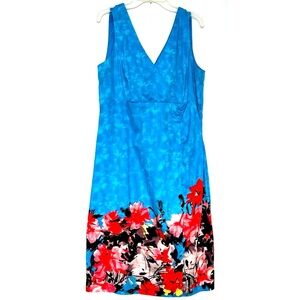 Donna Ricco Satin Blue Floral Midi Dress
